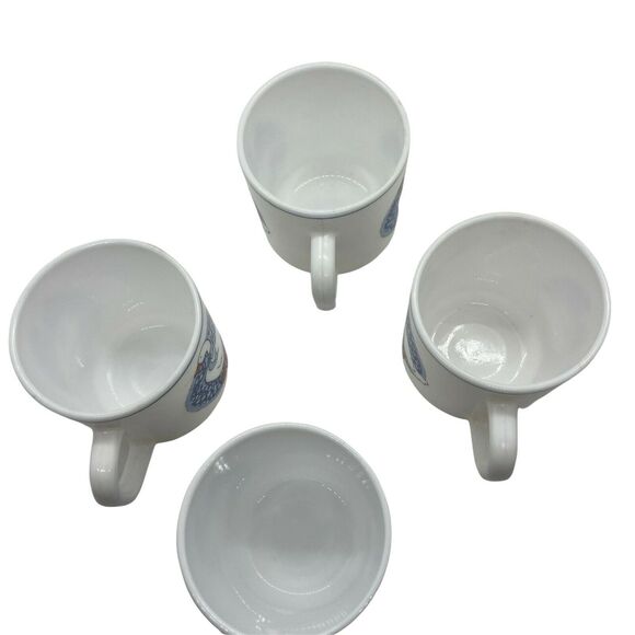 Goose Print Coffee Mug Vintage Arcopal France White Blue Ribbon Set Of Four - Picture 5 of 16